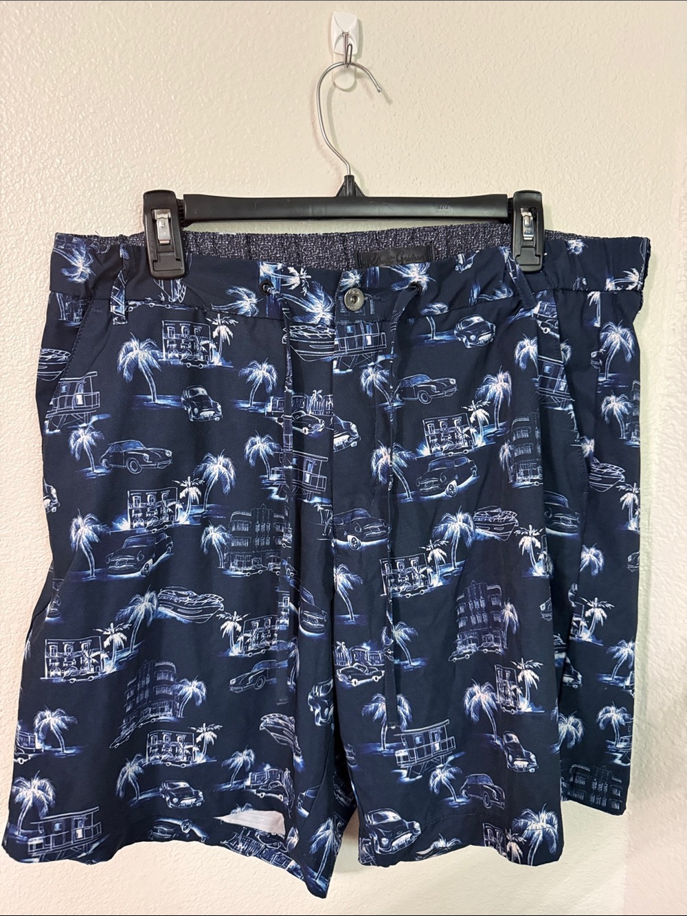 Robert Graham Navy Palm & Retro Car Print Swim Trunks